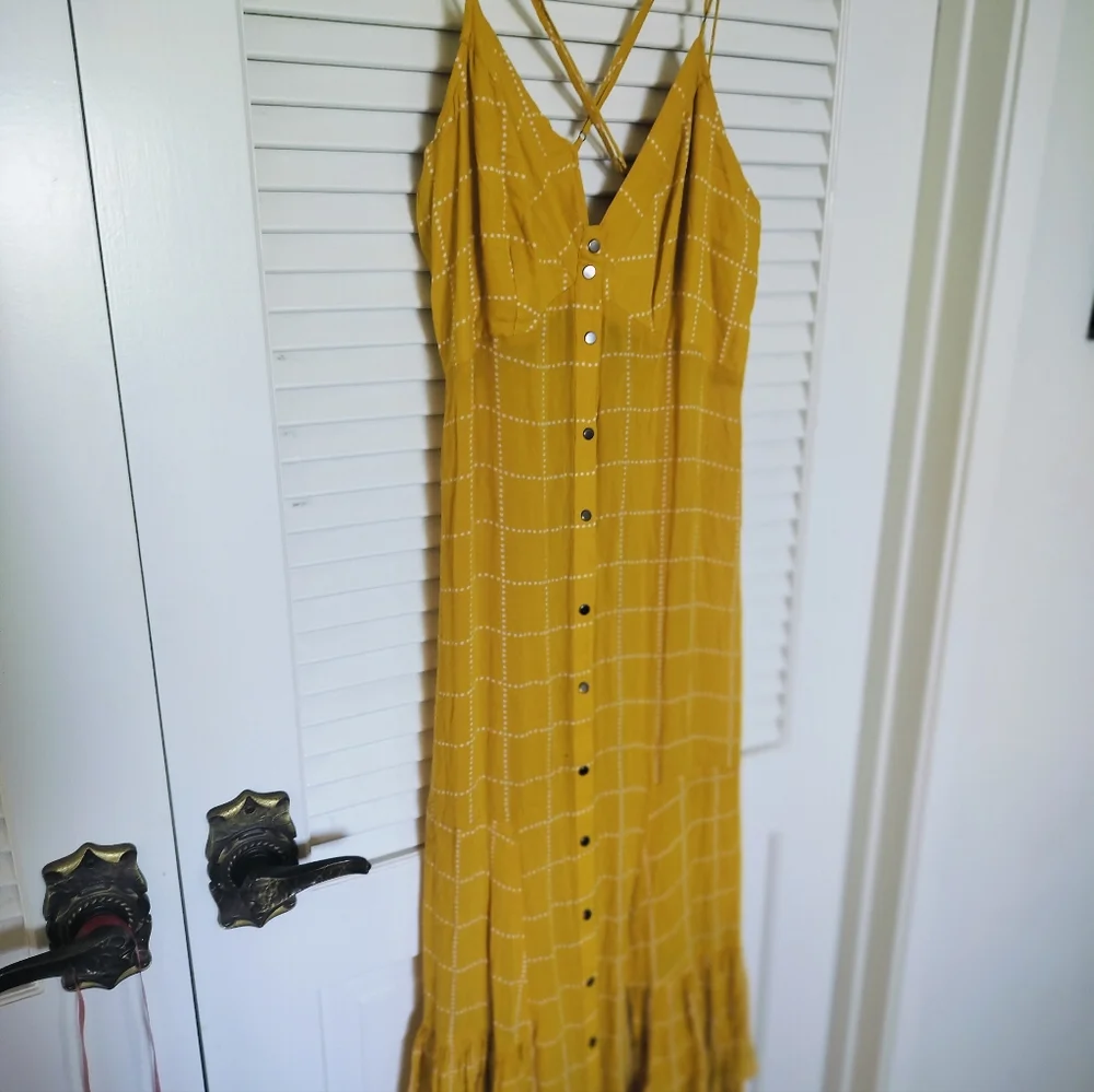 Free People Intimately Marigold Yellow w/ White Stars Snap Front Sundress Small